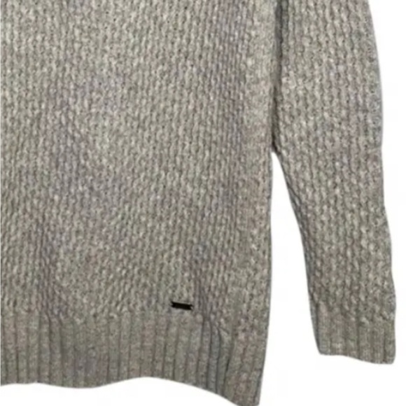 BARBOUR Sz 12 gorgeous 100% wool gray open weave long turtleneck cozy sweater - Picture 5 of 5